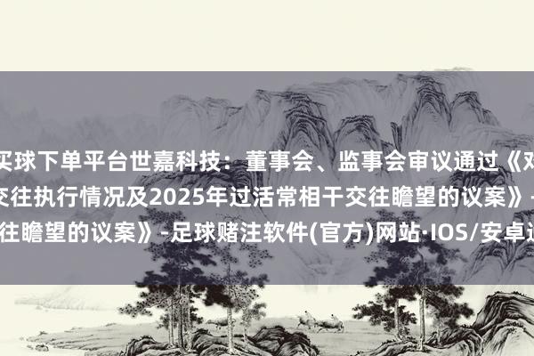 买球下单平台世嘉科技：董事会、监事会审议通过《对于2024年过活常相干交往执行情况及2025年过活常相干交往瞻望的议案》-足球赌注软件(官方)网站·IOS/安卓通用版/APP